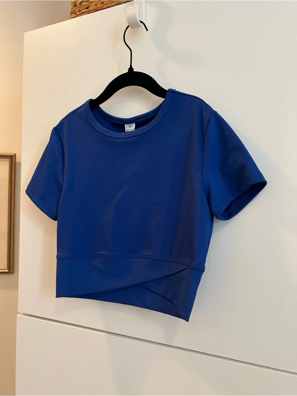 90 Degree By Reflex Blue Performance Crew Neck Cropped Dance Top - Size L (12)